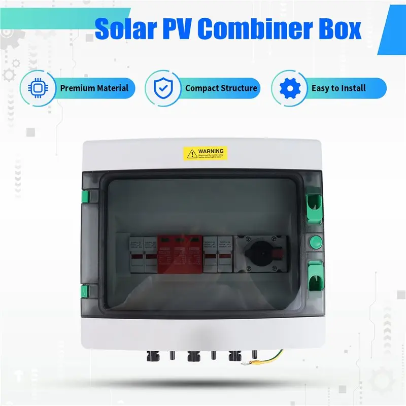 L70A Solar PV DC Combiner Box 2 Input 1 Out 1000V IP65 Waterproof Rainproof Electrical Box With Protection MCB SPD
