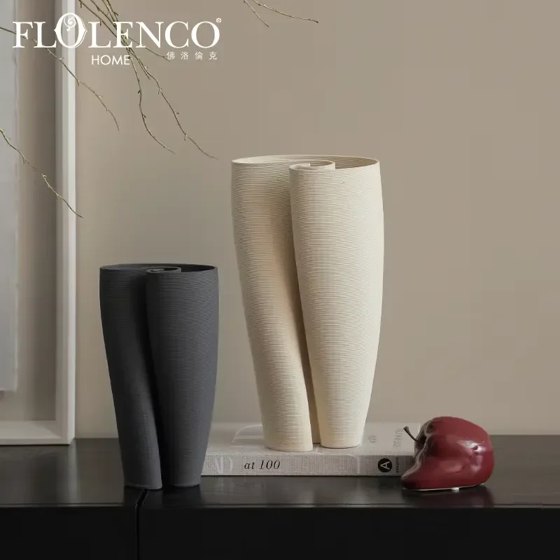 Flolenco Nordic Modern 3D Printing Creative Ceramic Flower Vase Ceramic Wedding Decoration Art Vase for Interior Home Decor