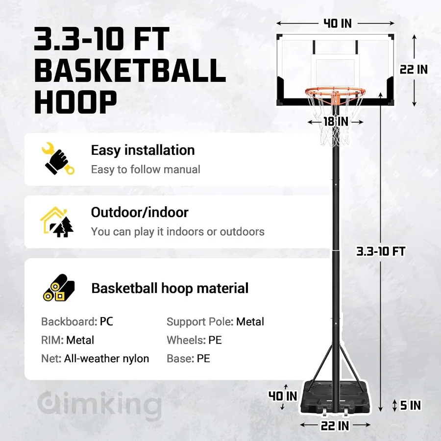 Aro de baloncesto para exteriores, 3.310 pies, 5sRapidAdjustable, 40 y 44 pulgadas, tablero inastillable, Base agrandada, portería de aro de baloncesto portátil