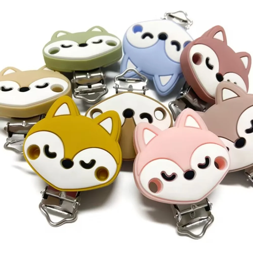 1pcs food grade cute fox Silicone clip Focal Beads DIY Pacifier Chain Clips Toy Jewelry Accessories