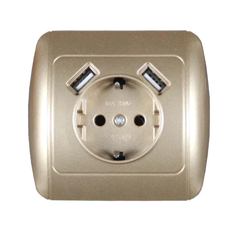 

New USB Wall Socket for phone charge Double USB Port 5V 2A usb wall outlet usb outlet Gold color E1-01J