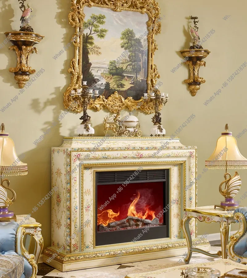 Xx French Luxury Hand-painted Decorative Cabinet Design 1.85 Meters Solid Wood White Fireplace European Heater