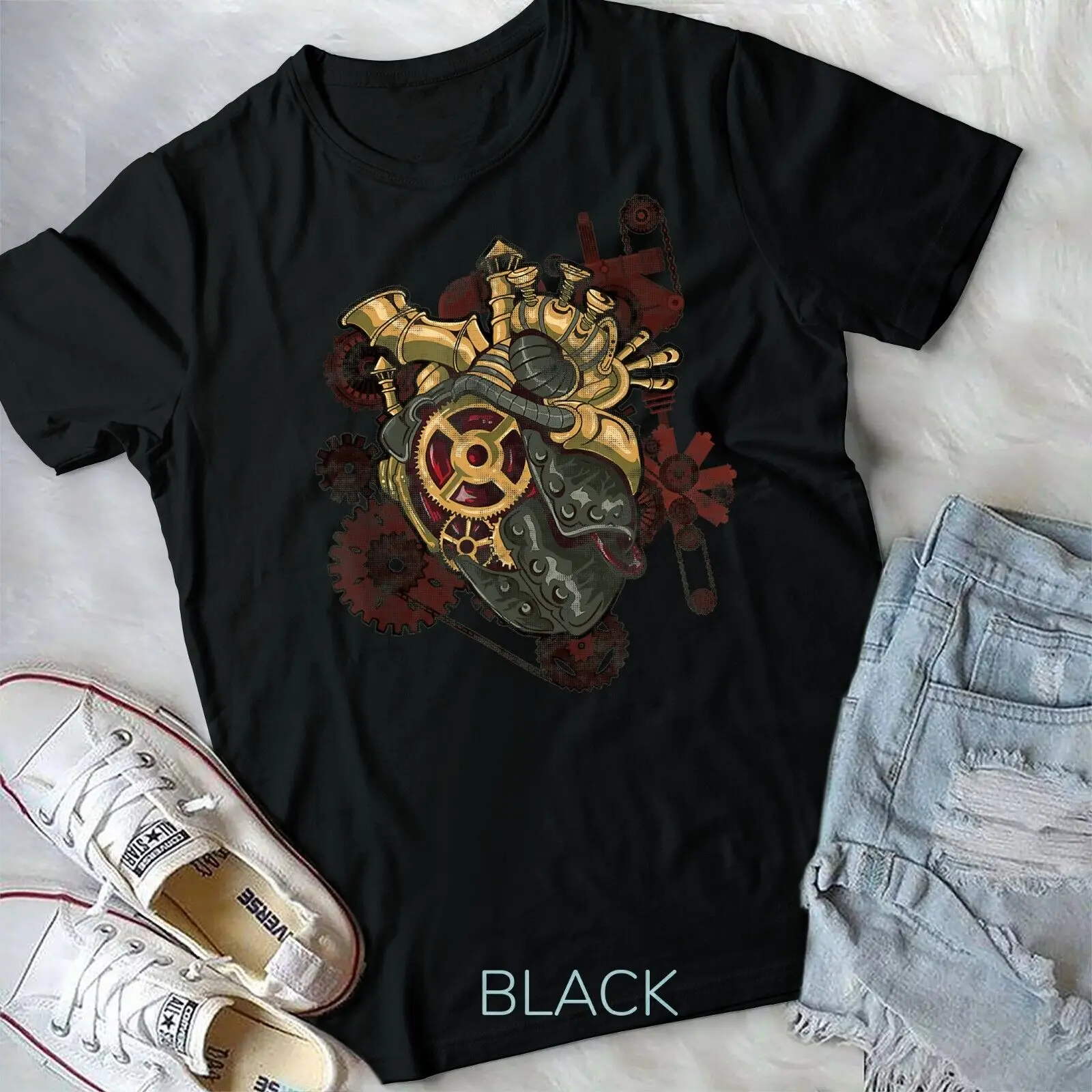 

Steampunk Heart Robot Cosplay Scifi Mechanical Gears Anatomy Unisex T-shirt