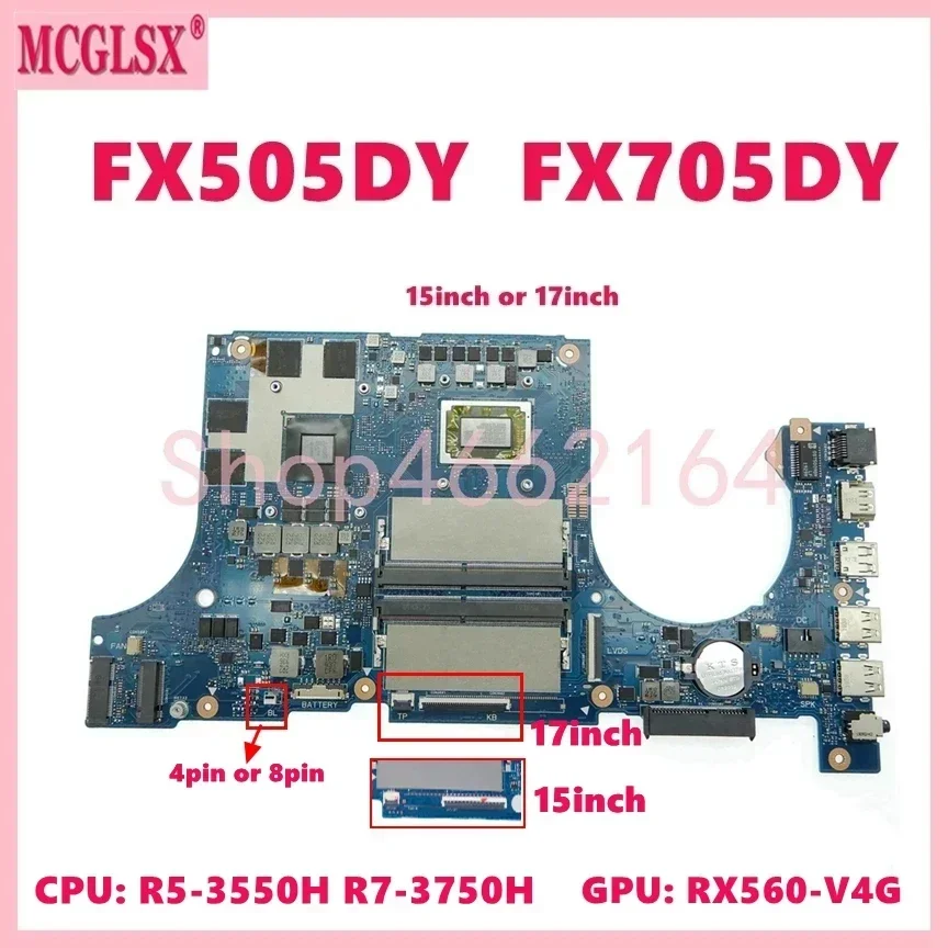 FX505DY R5-3550H R7-3750H CPU RX560-V4G GPU Mainboard For ASUS TUF Gaming FX95D FX505D FX505DY FX705DY FX95DY Laptop Motherboard