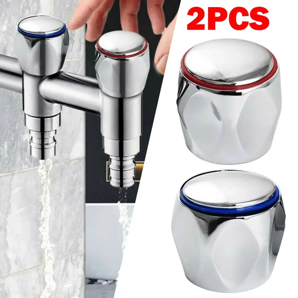 2pcs Faucet Handle Faucet Knob Handle Cold & Hot Tap Top Head Chrome Plated Replacement Set Bathroom Faucet Accessories