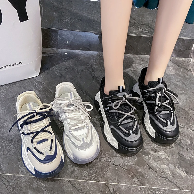 

Women Shoes 2025 New Autumn Trendy Brand Torre Female Thick Sole Increased Casual Flow Reflective Sports Running Trendy Shoes