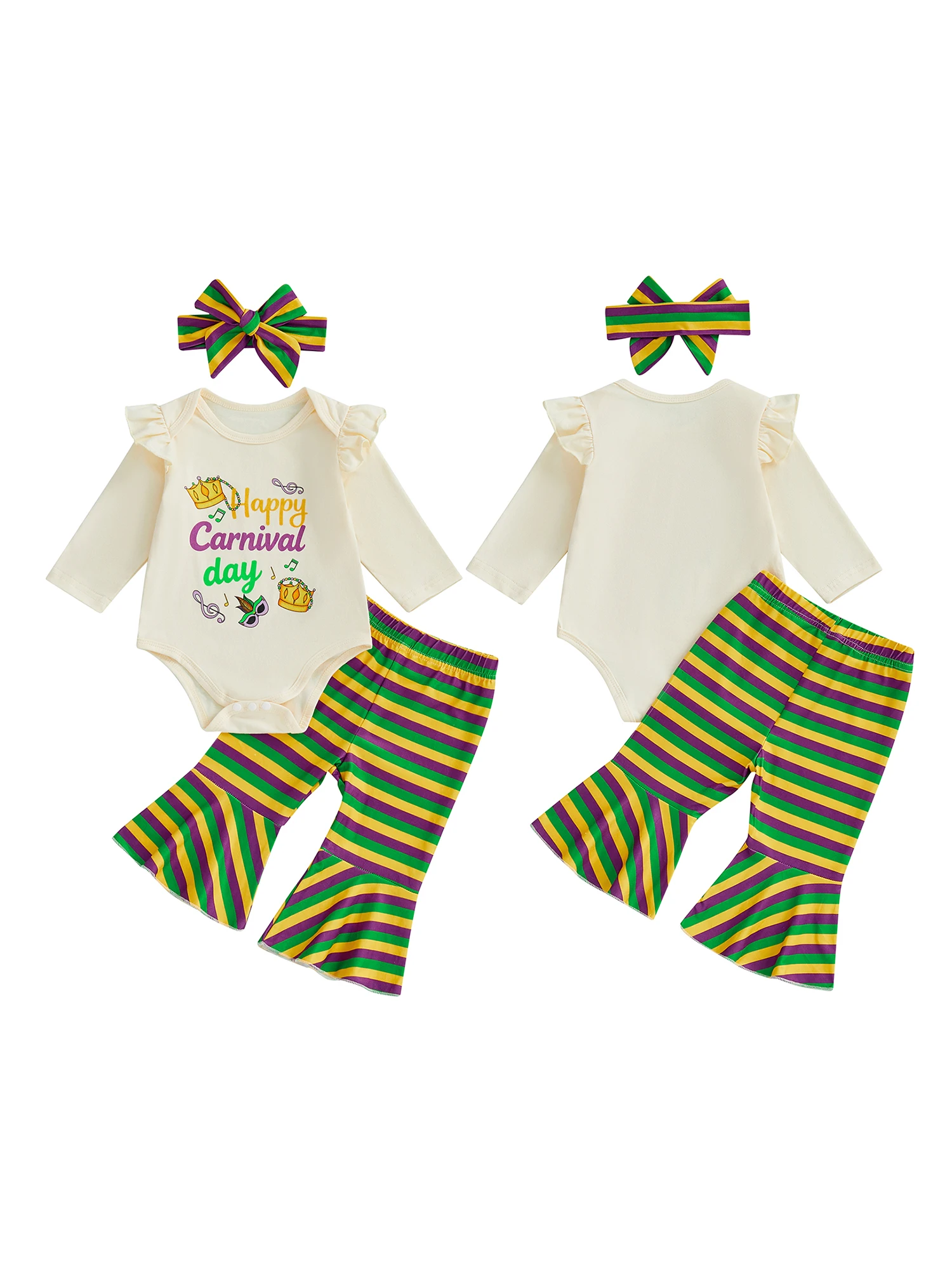 طقم زي الأميرة الهالوين للأطفال الصغار بأكمام طويلة وسروال مخطط واسع وعصابة رأس مكون من 3 قطع للفتيات