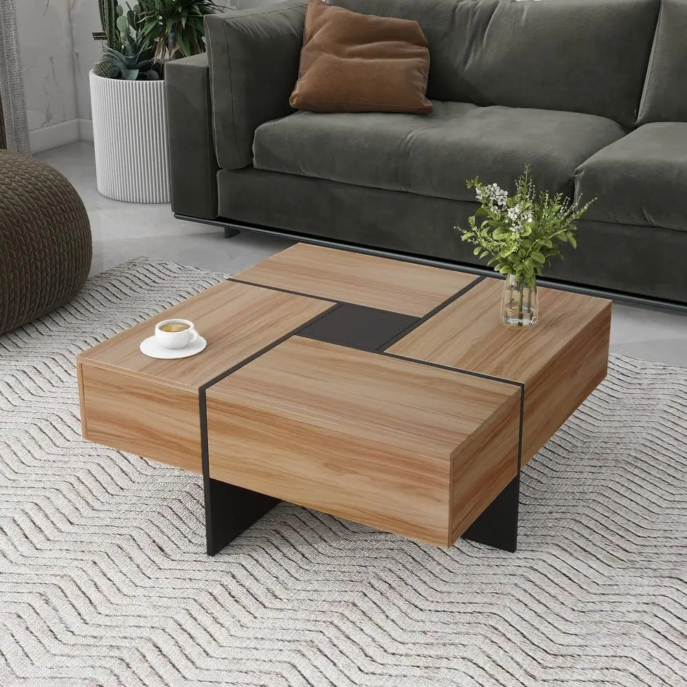 Mesa de centro quadrada extensível com 4 compartimentos de armazenamento ocultos Mesa central UV de alto brilho 31,5" x 31,5"