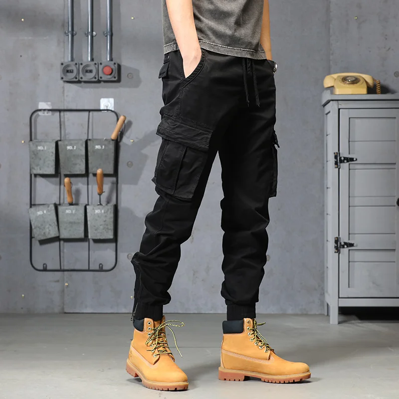 Men Summer New Cotton Fashion Casual Elastic Pant Men Outdoor Quick Dry Multi Pockets Tactical Trousers Men Loose Cargo Pant Men