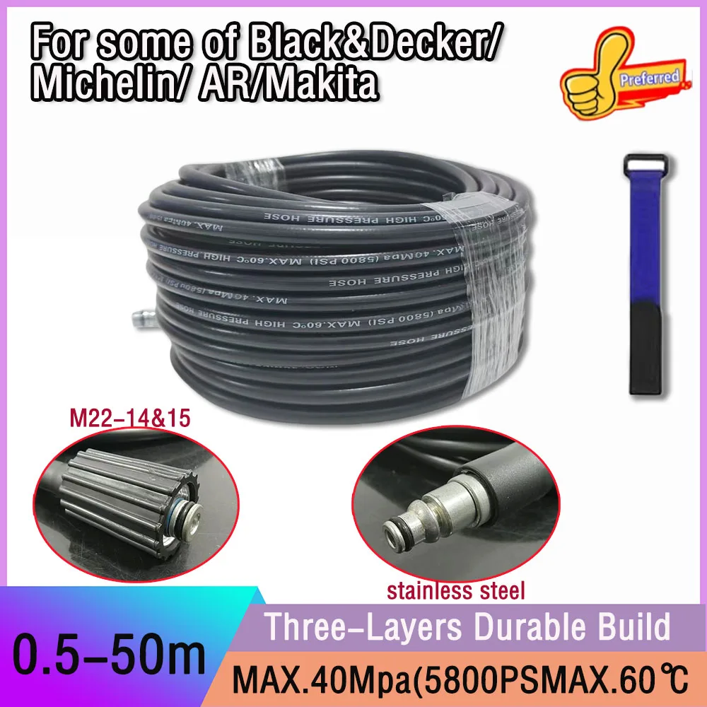 

50m High Pressure Washer Hose Pipe Cord Car Washer Water Cleaning Extension Hose Water Hose for Black&Decker/Michelin/AR/Makita