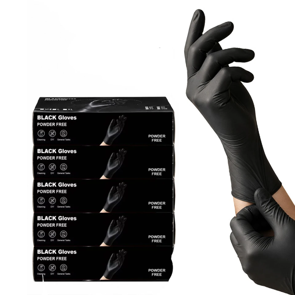 100PCS/Box Black Nitrile Disposable Gloves for Tattoo Studio Cleaning Ink Work Latex Free Powder Free Single Use Gloves