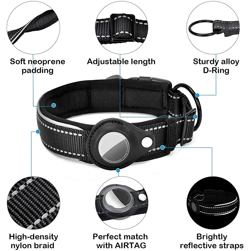 For Outdoor Airtags Dog Collar with GPS Finder Anti-lost Loop Collar Pet Case for Apple Airtags Locator Tracker Dog Accessories