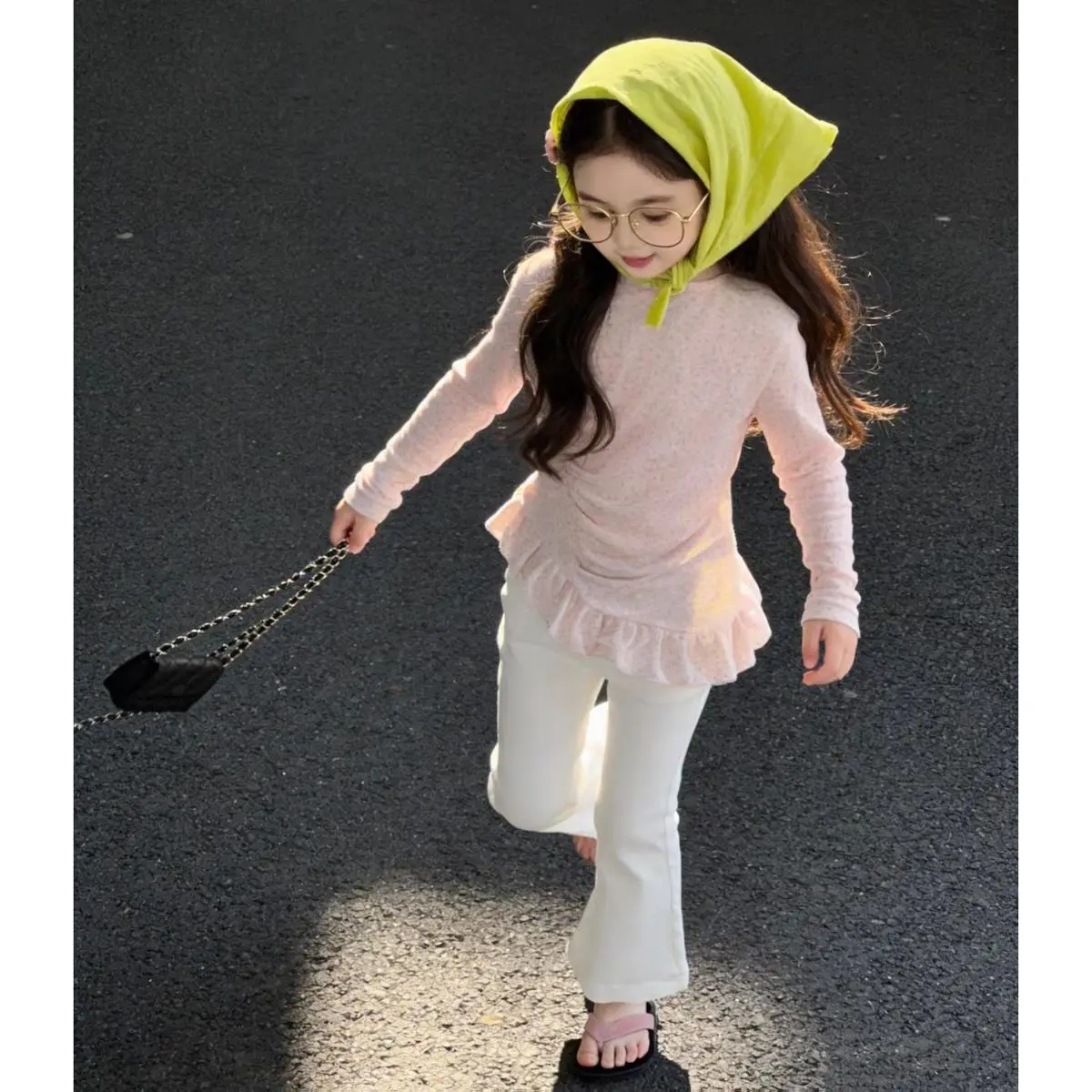 Kids Set Spring 2026 New Little Girl Korean Lace Thin Long Sleeve Unique Beautiful Baby Pants