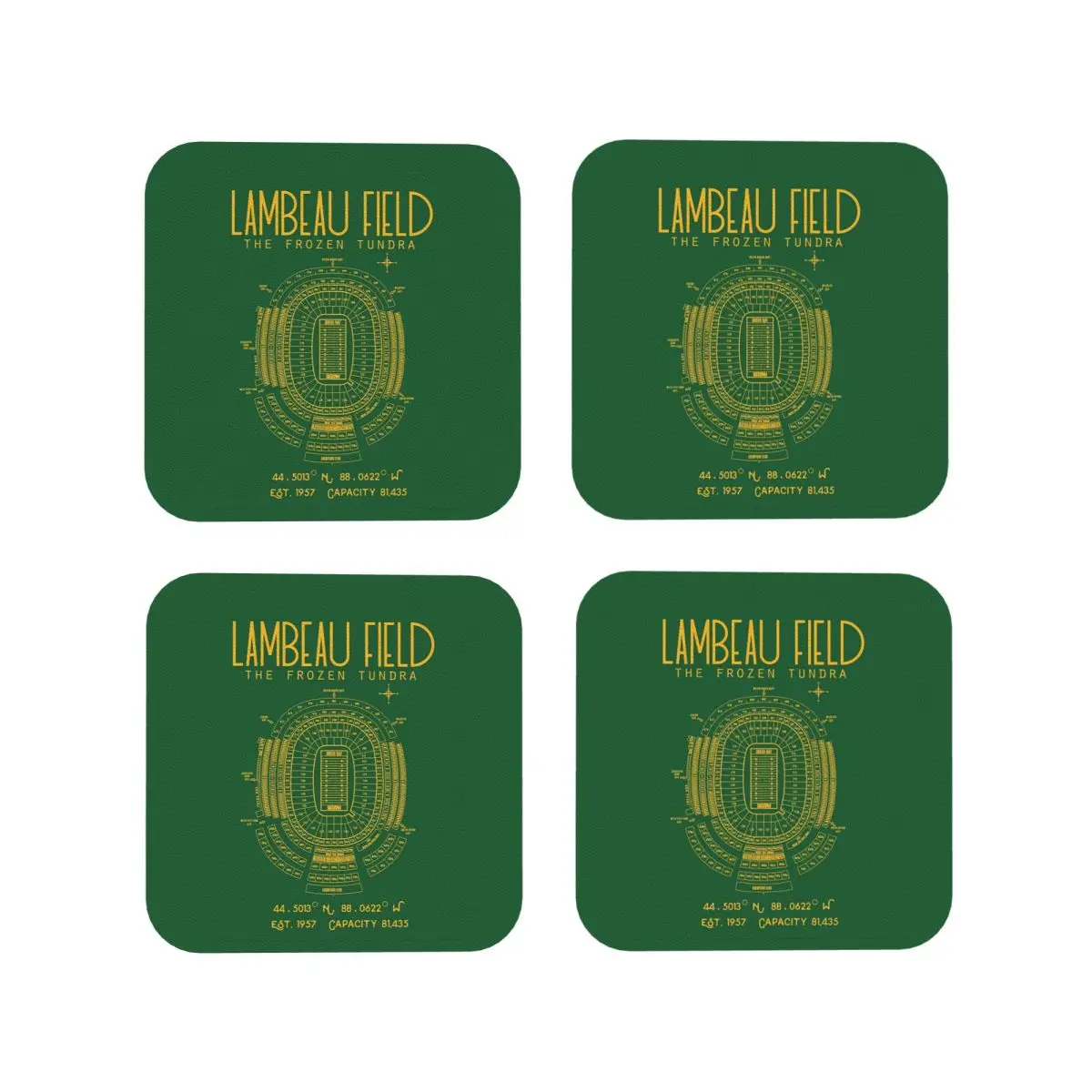 Green Bay Packers Lambeau Field Stadium Coasters Kitchen Placemats Insulation Cup Coffee Mats For Decor Tableware Pads Set of 4