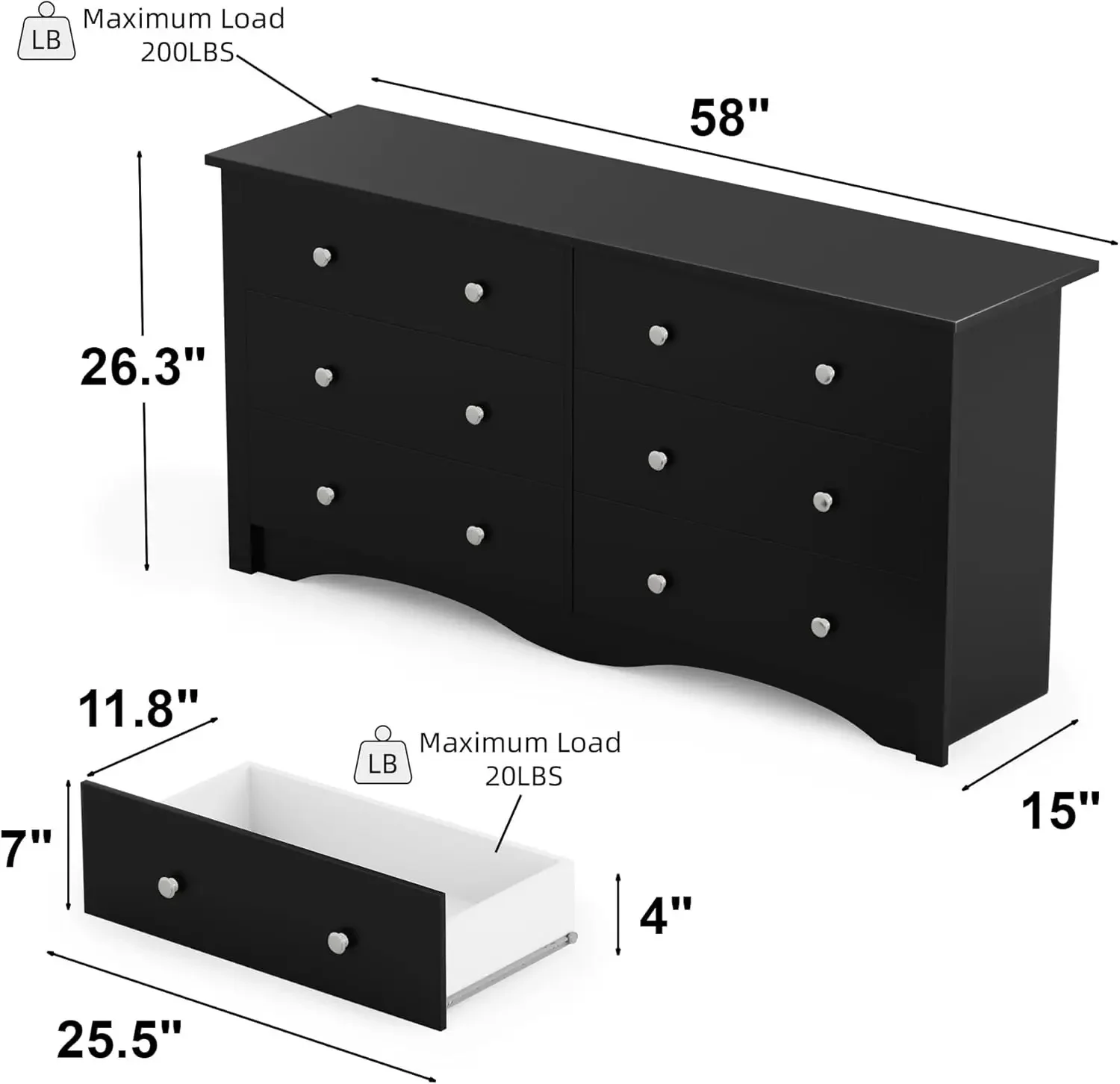 6 Drawer Dresser Chests for Bedroom, Storage Dressers Organizer with Anti-Tilt Devices, Modern Wide Wood Chest