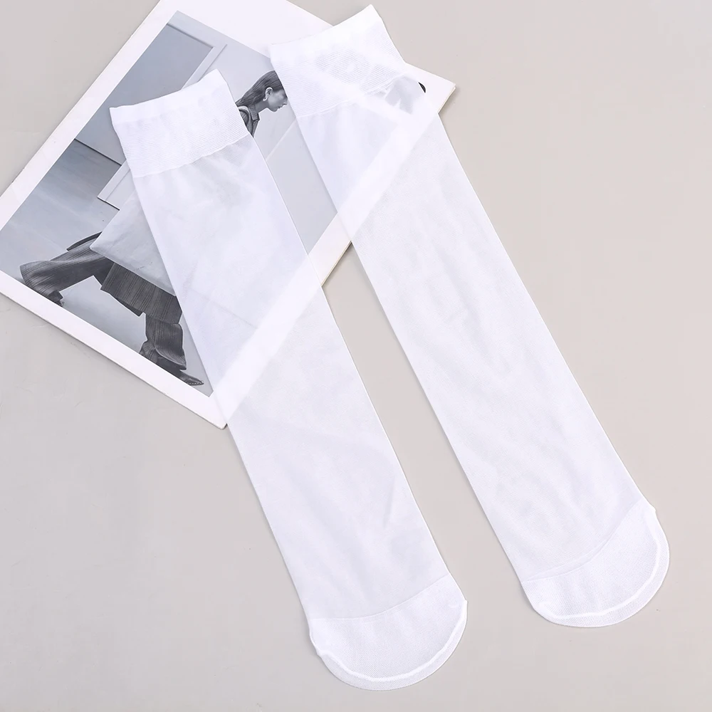 2 Paar Nylon über dem Knie hoch kawaii Studenten strümpfe Lolita Sommer Seide Knies trümpfe Rohr jk Mädchen lange weiße schwarze halbe Socken – Detail 14