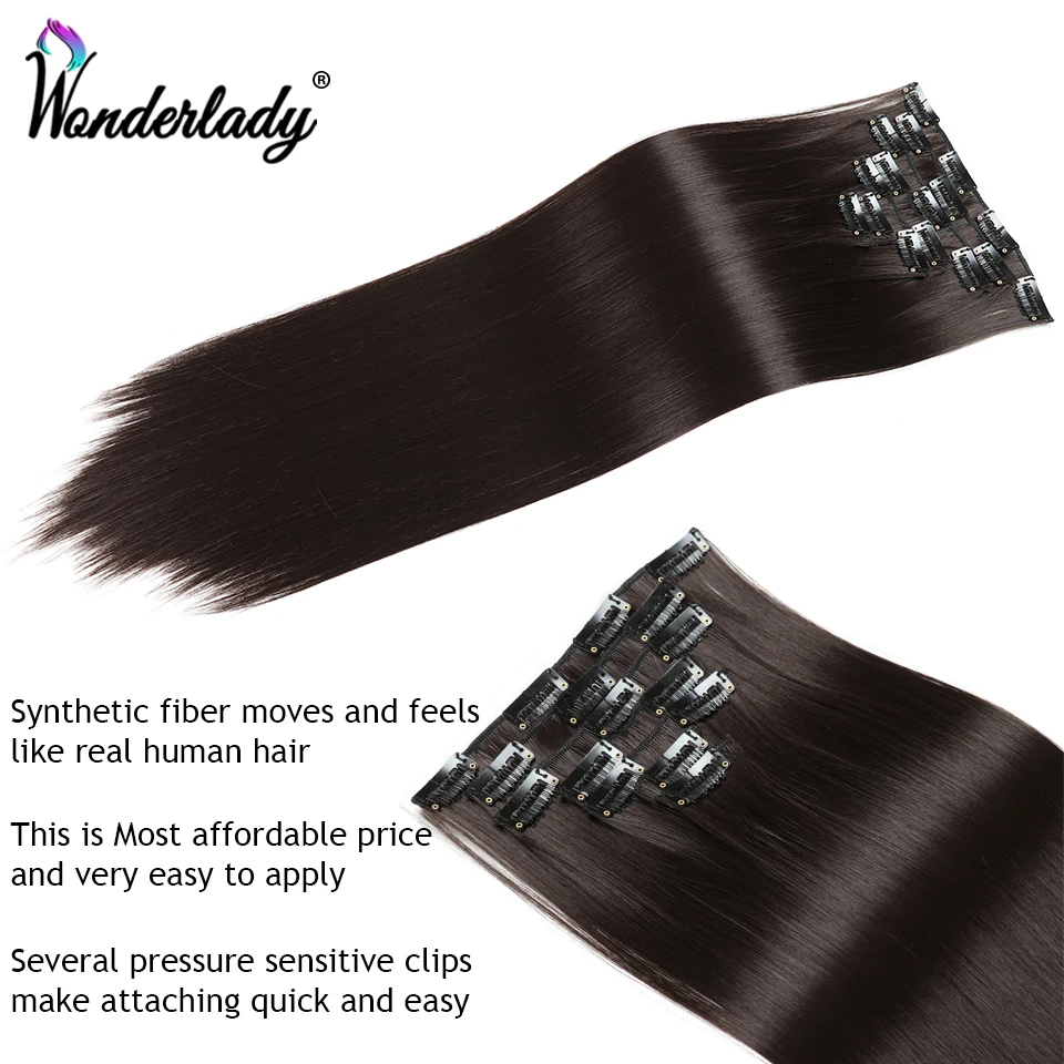 Wonderlady Synthetisch Clip Op Hair Extensions 7 Stks/set 22 "130G Roze Fake Haarstukje 16 Clip In Lange Rechte ombre Hair Voor Vrouwen