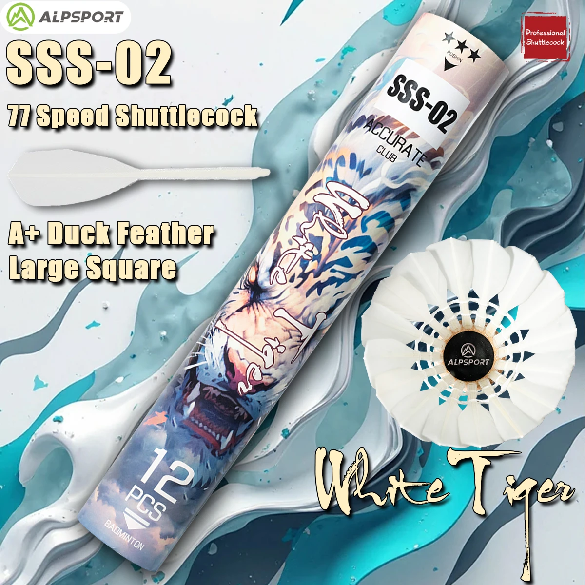 ALP SSS-02 12PCS/1 Bucket Professional Competition Grade White Duck Feather Badminton Durable Training Ball 77 Speed Shuttlecock