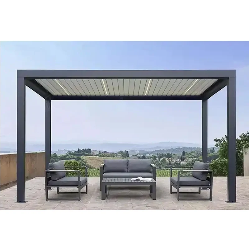 Bioclimatic Aluminum  Pergola 3x3m/10x10ft Automatic flip louvered roof with LED garden gazebo canopy carport