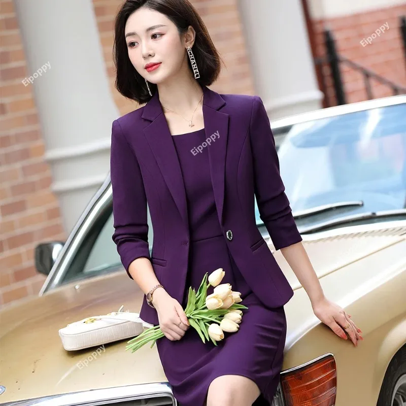 Nuove donne gonna a due pezzi completo da lavoro abbigliamento da lavoro elegante donna verde viola nero rosa rosso giacca formale gonna Blazer