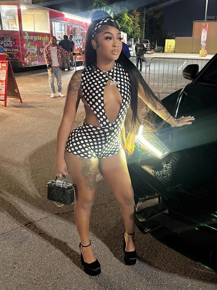 Cutenew-Conjunto Sexy Hipster de lunares para mujer, traje Bandage sin mangas con abertura lateral y pantalones cortos, trajes para fiesta y discoteca a juego, 2 piezas