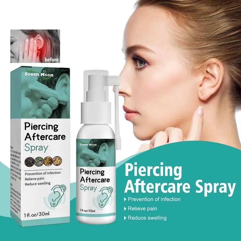 30ml Pierced Ear Cleaning Set Herbal Fresh Mint Solution Dental Floss Ear Hole Aftercare Tool Swelling Reduction Spray