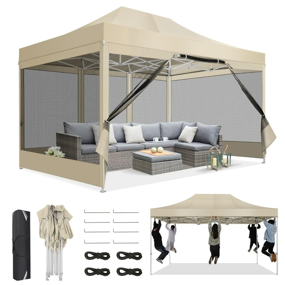 

10x15 Canopy Tent, Heavy Duty Pop up Canopy with Sidewalls, Waterproof Easy Setup Canopy with Mosquito Netting, Customized