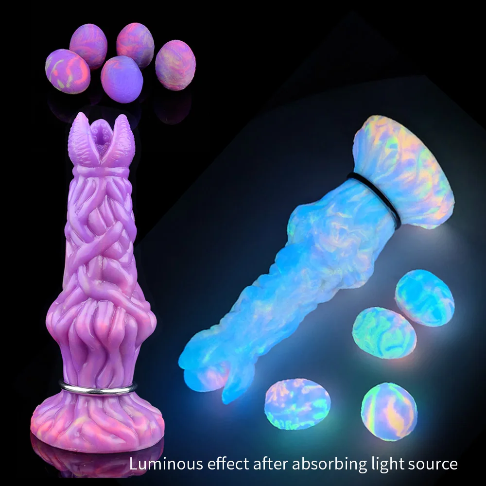 YOCY Luminous Ovipositor Toy Inflatable Silicone Anal Plug Vaginal Masturbator Fantasy Knot Dildo 7.9 inch Sex Toy For Women Men