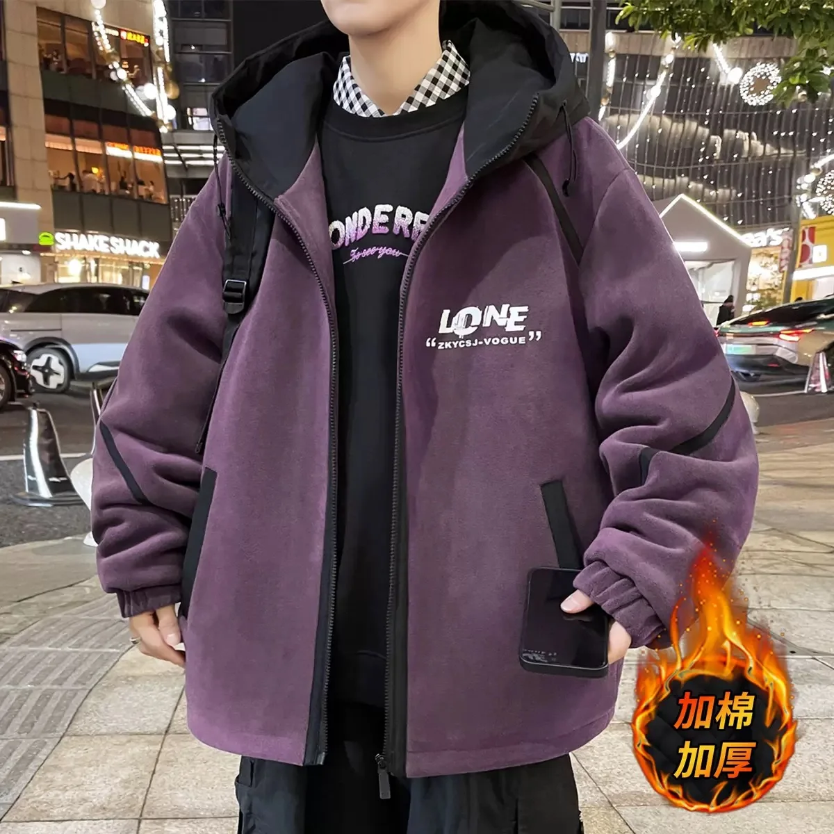 Winter New Fashion Trend Printed Thick Warm Hooded Cotton Jacket For Men's Casual Loose Sports High-Quality Plus Size Jacket