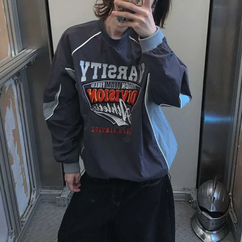 American Retro Round Neck Quick Drying Long Sleeved T-shirt for Men Spring Autumn Loose Fit Sports