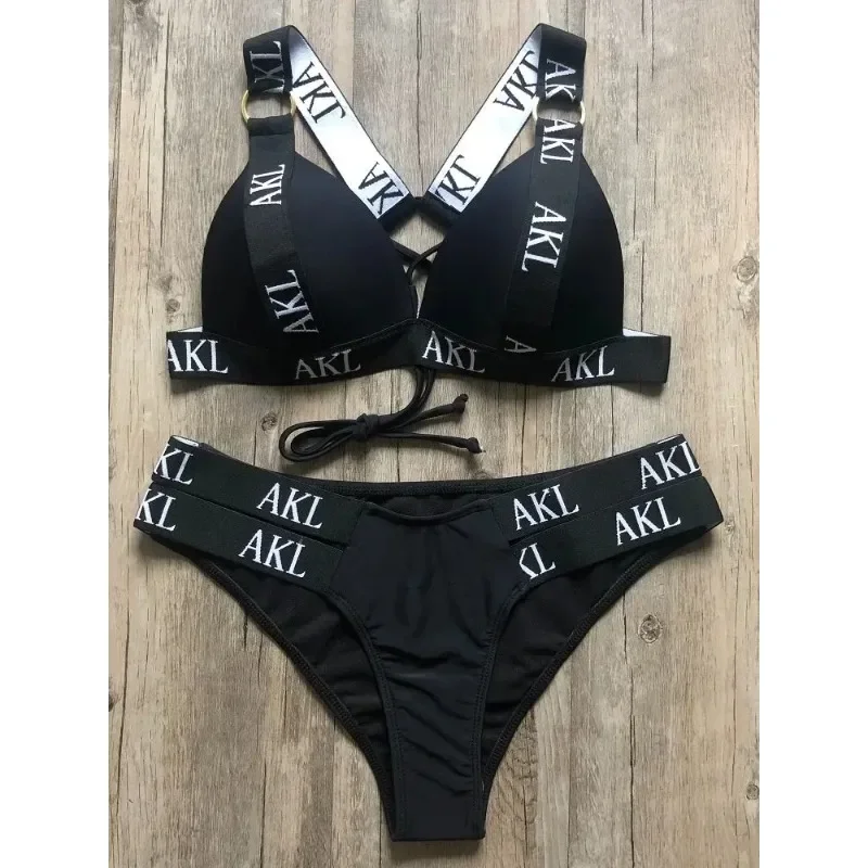 

Sexy 2023 bikini set Letter print swimsuit female push up Bandage black swimwear women Biquini Swimming bathing suit Bather