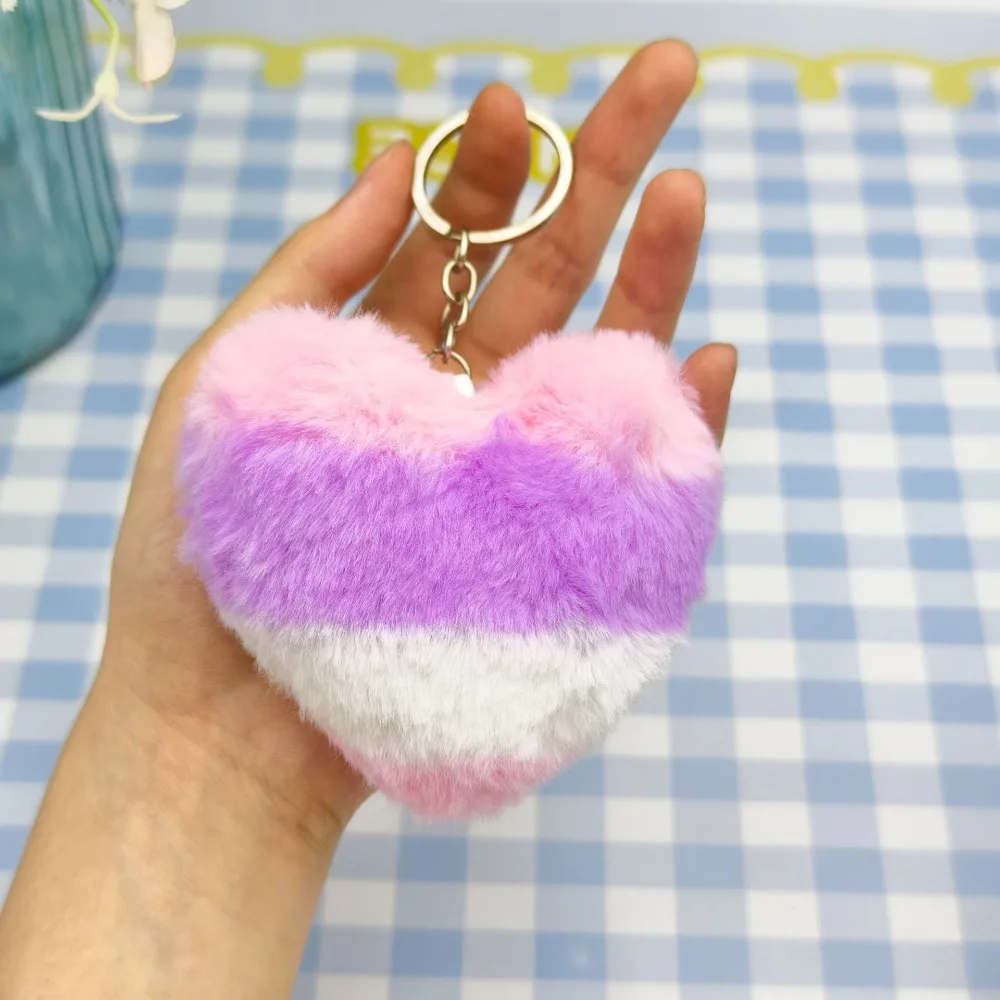 

Creativit Fashion Rainbow Keychain Popular Love Plush Car Girlish Heart Street Stall Bag Pendant Keyring Wholesale Souvenir Gift