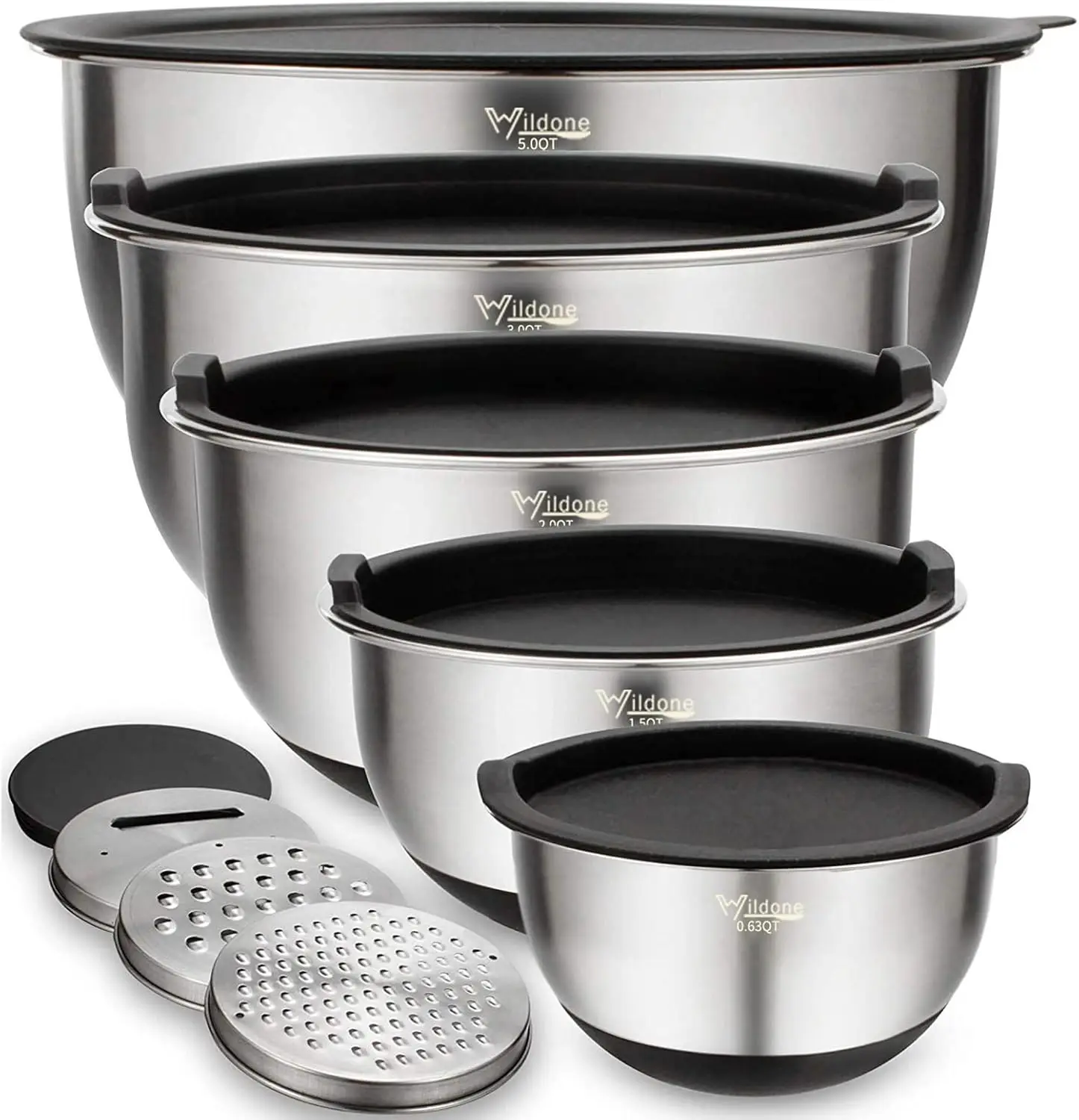 

Mixing Bowls with Airtight Lids Set, 5PCS Stainless Steel Nesting Bowls for Kitchen, with Grater Attachments & Non-Slip