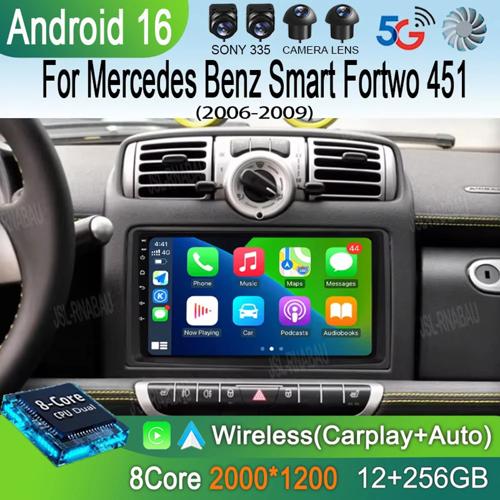 

Автомагнитола Android 16 для Mercedes Benz Smart Fortwo 451 2006-2009 с GPS, CarPlay, мультимедиа и навигацией