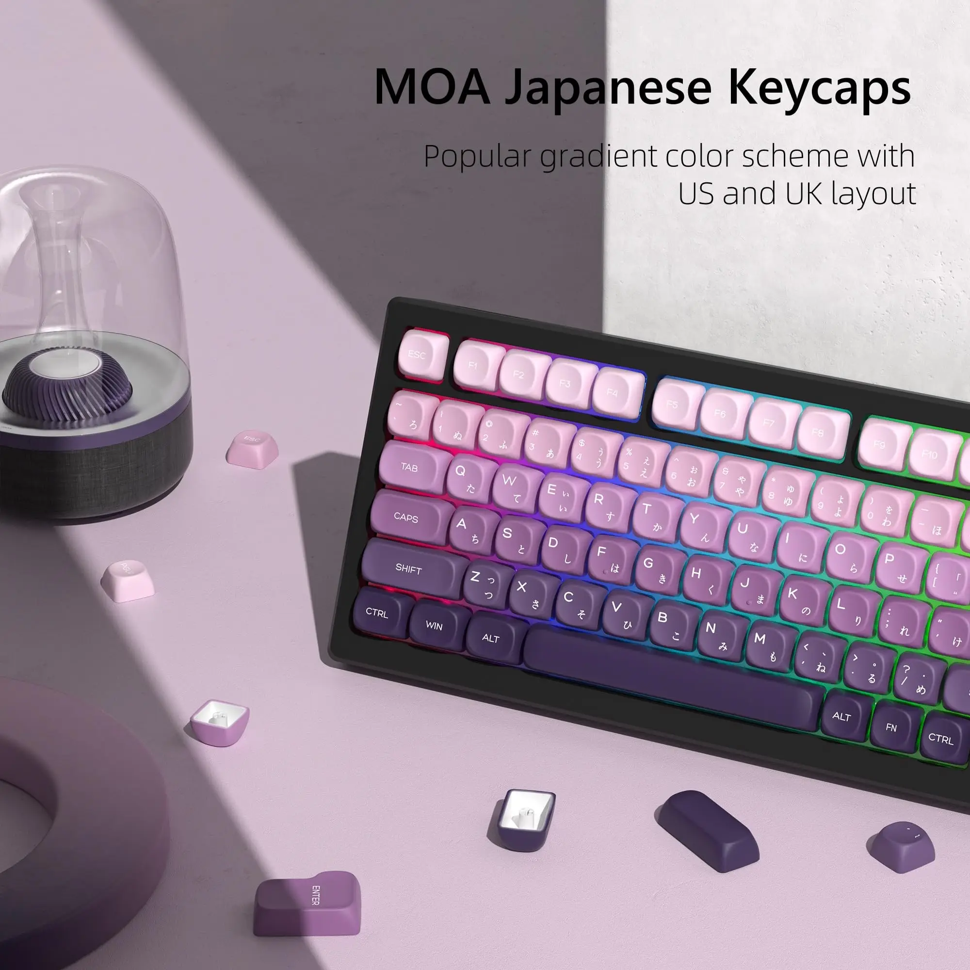 Imagem -03 - Pbt Keycaps para Teclado Mecânico de Jogos Customs Dye Sub Perfil Moa Gradiente Roxo 61 84 104 Cherry mx 134 Chaves