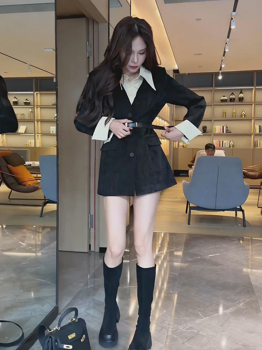 

Модная женская верхняя одежда в стиле пэчворк для весны и осени, элегантный костюм средней длины с длинными рукавами, стандартный крой