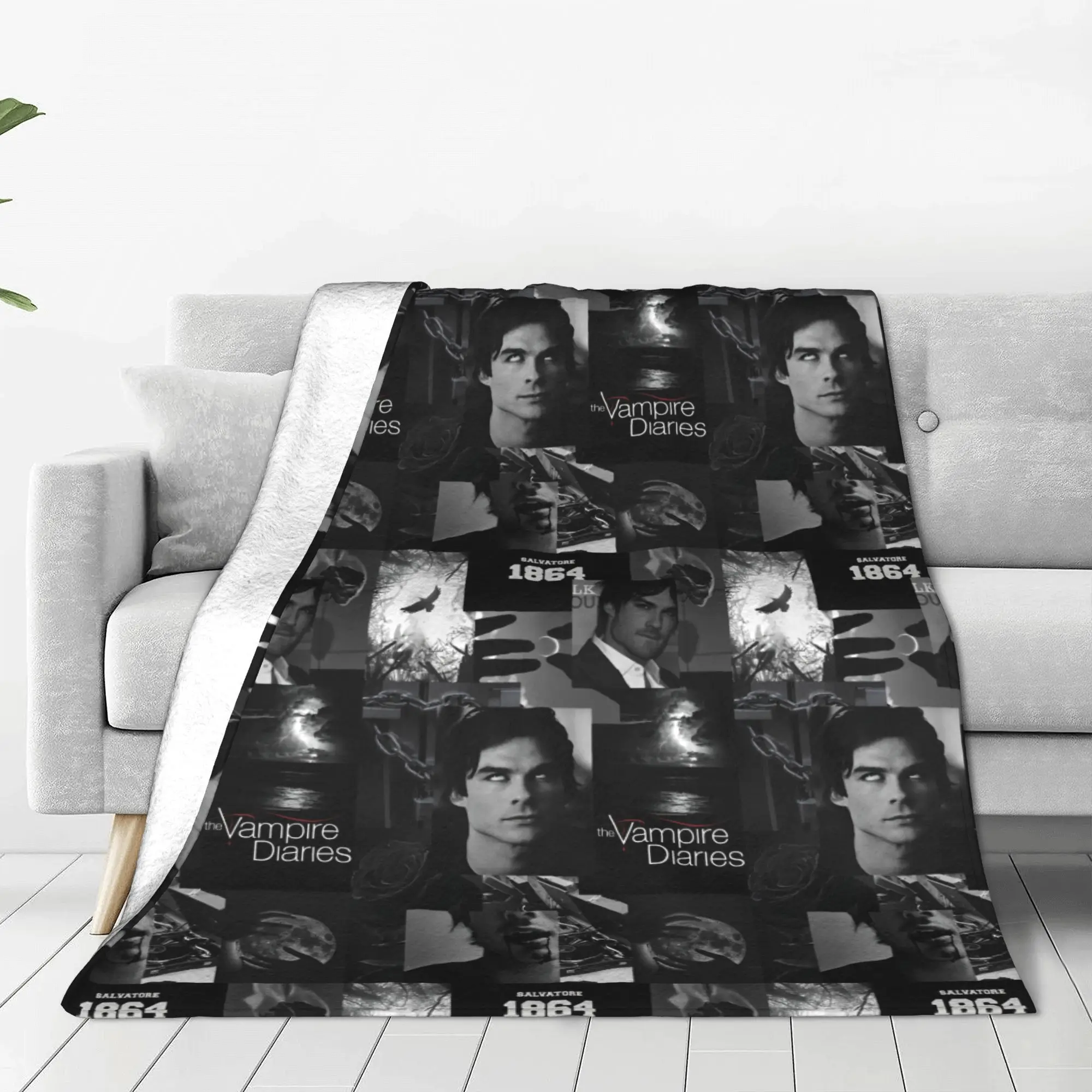 The Vampire Diaries TV Series Blanket Damon Salvatore Flannel Funny Breathable Throw Blanket for Coverlet Summer