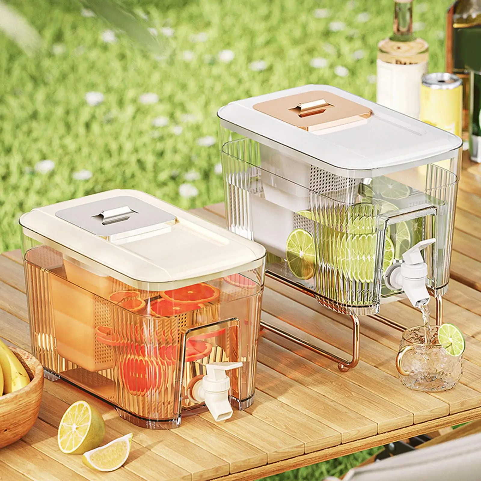 Large Fridge Beverage Dispenser with Lid and Faucet 6L Transparent Kettle for Iced Juice Lemonade BBQ Party