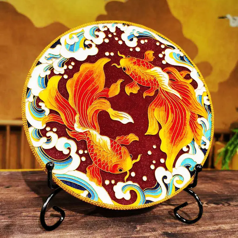 Wire enamel diy material bag Koi cloisonne painting Handmade birthday gift for senior citizens Cloisonne painting Cultural creat - Image 2