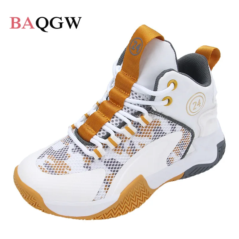 Children\'s Sport Basketball Shoes Mesh Breathable Non-slip Boy Girl School Training High Top Sneakers Stretch Fashion Lace-up