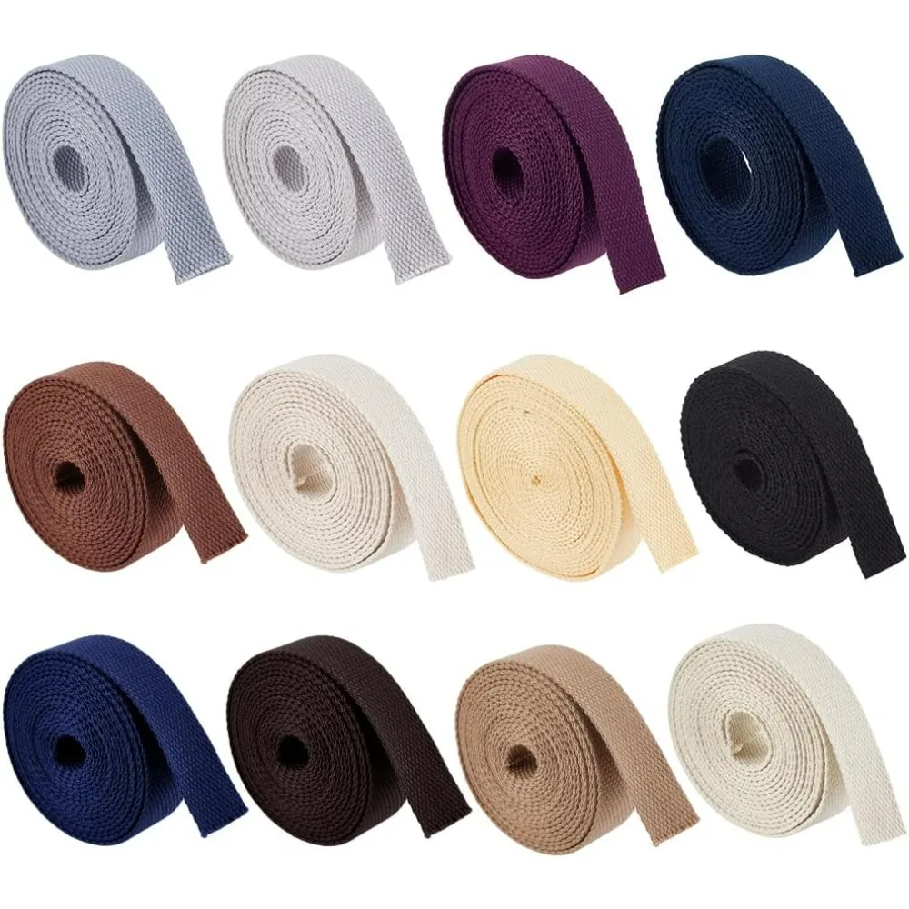 

39.37 Yards 12 Colors Heavy Polycotton Webbing 1Inch Mixed Webbing Straps for Bags Handles Tote Bag Webbing