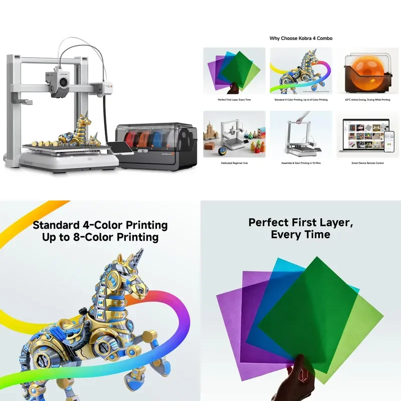 for Anycubic Kobra 4 Combo Multi Color 3D Printer Fast Easy One Click High Speed Printing Suitable for Beginners and Kids