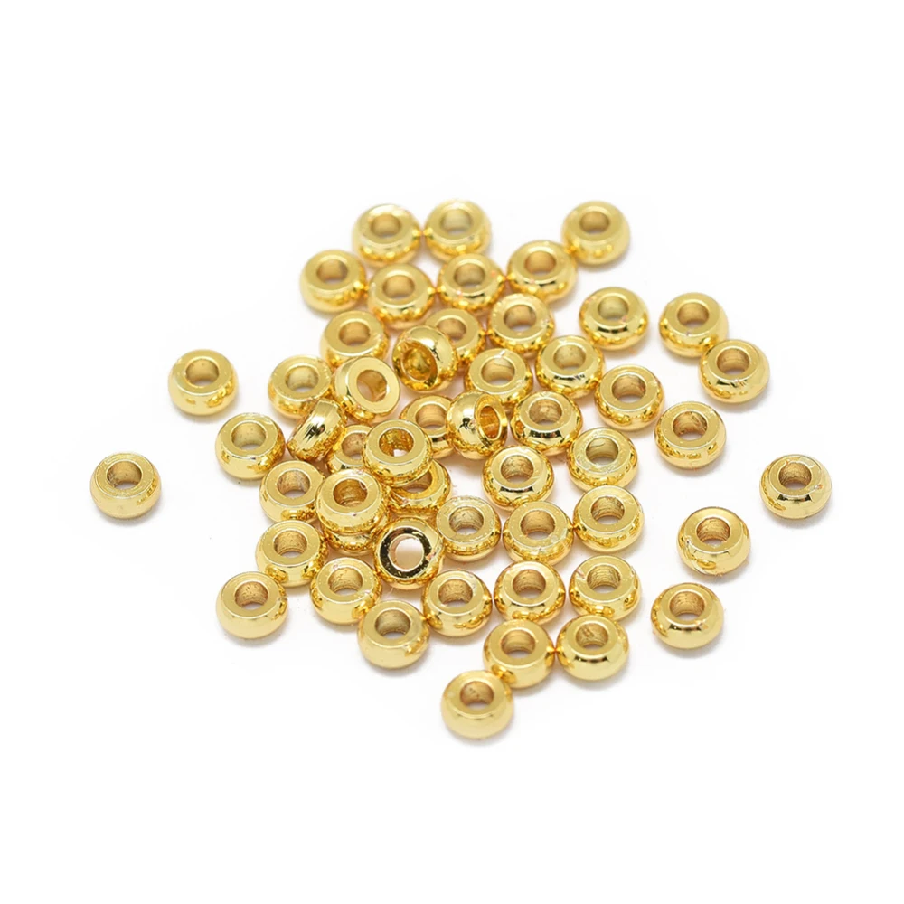 

20PCS Rack Plating Brass Spacer Beads Long-Lasting Plated Rondelle Real 24K Gold Plated 2.7x1.3mm Hole: 1.2mm