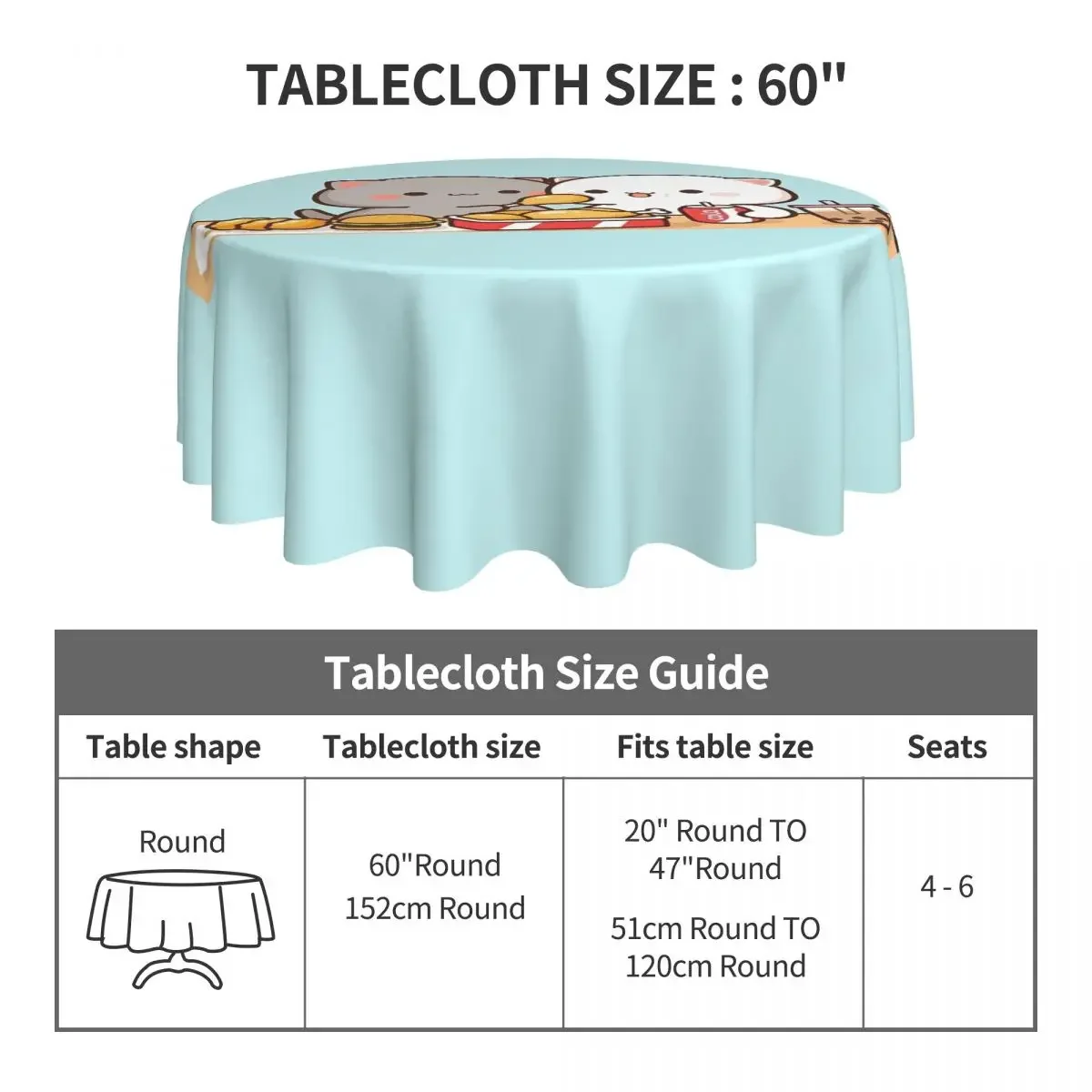 Peach And Goma Mochi Cat Round Tablecloth Fast Food Outdoor Table Cloth Funny Events Dining Tables Pattern Table Cover