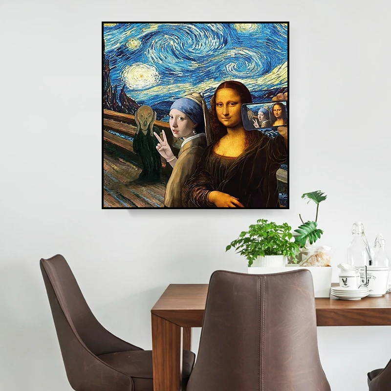 

Mona Lisa And Girl with Pearl Earring Van Gogh Canvas Posters Wall Art Pictures Decor home Modern Art style Decoration