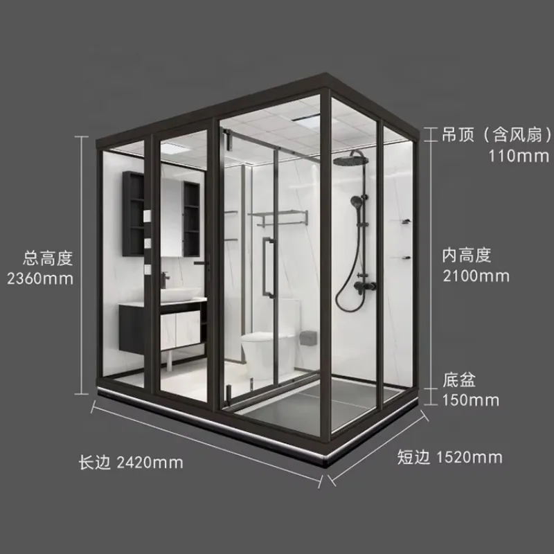 

Building Modular Hotel Design Prefabricated Glass Door Portable Shower Unit Cabin Complete Low Cost Prefab Bathroom Pod for Sale