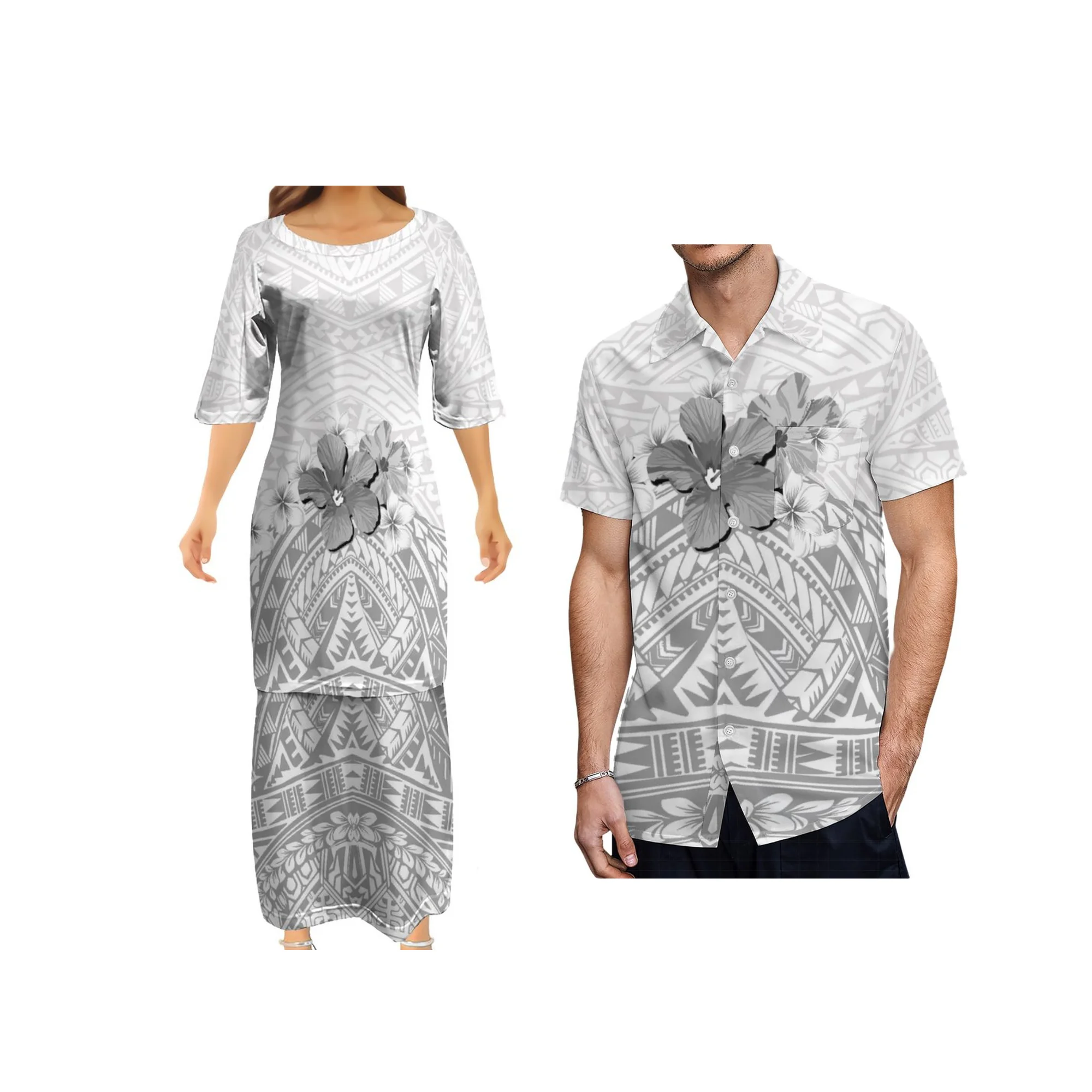 New Design Mothers Day round  Neck Samoa Puletasi White  Customize Polynesian Tribal Print Top And Skirts Womens 2 Piece Sets Dr
