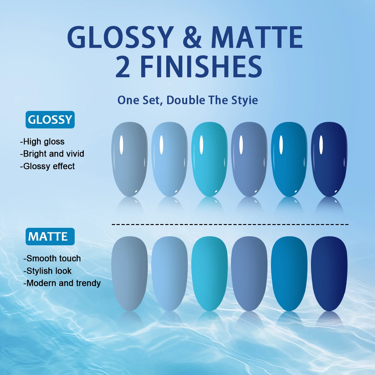 6-piece blue-toned gel nail po - огляд і ціна Nail Art Denim