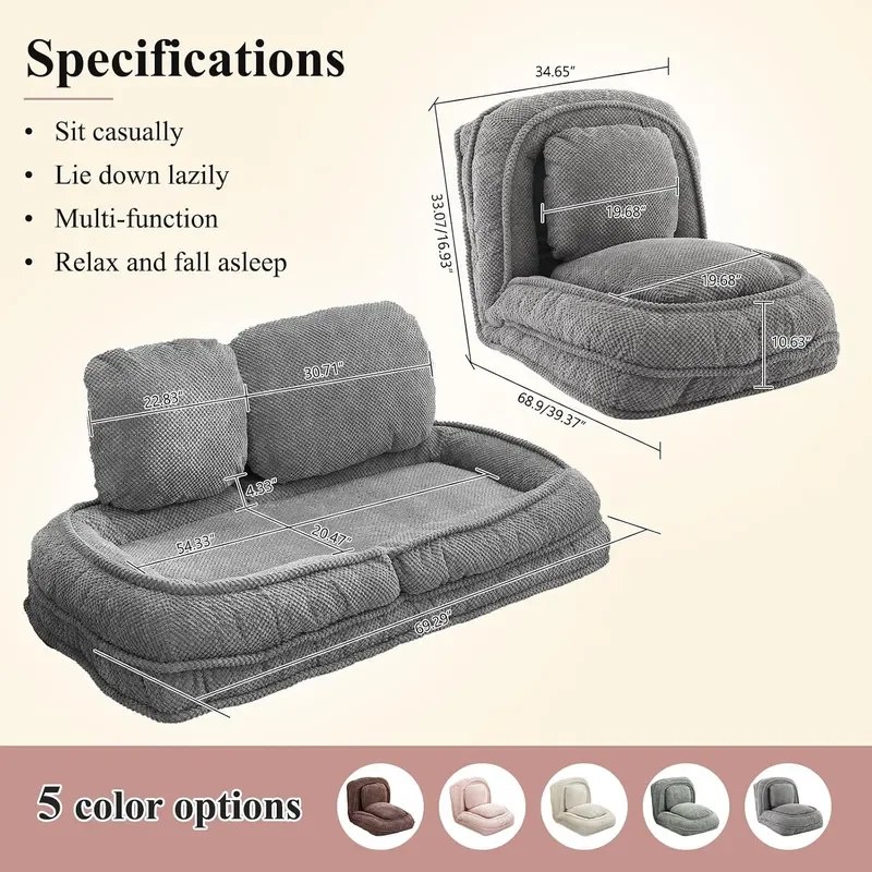 Human Dog Bed Lazy Sofa Couch Plush Floor Gaming Chair 5 Adjustable Position sit Sleep fold Suit to Put in Bedroom Living