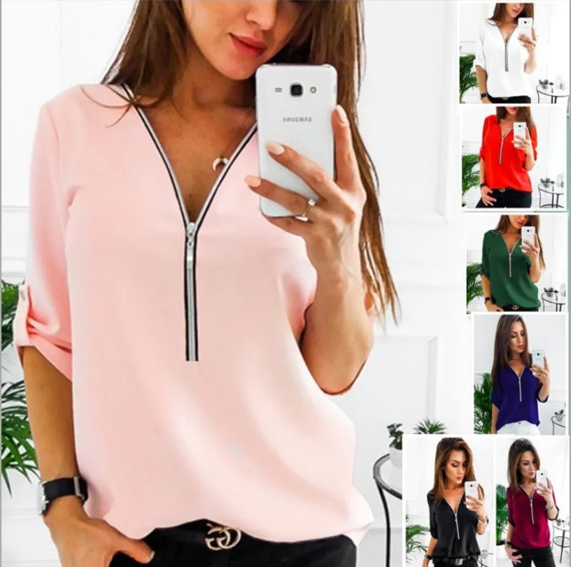 

Women Shirts Summer Autumn Casual V-neck Chiffon Blouse Women Top Camisa Feminina Long Sleeve Black White Ladies Blouses Shirt